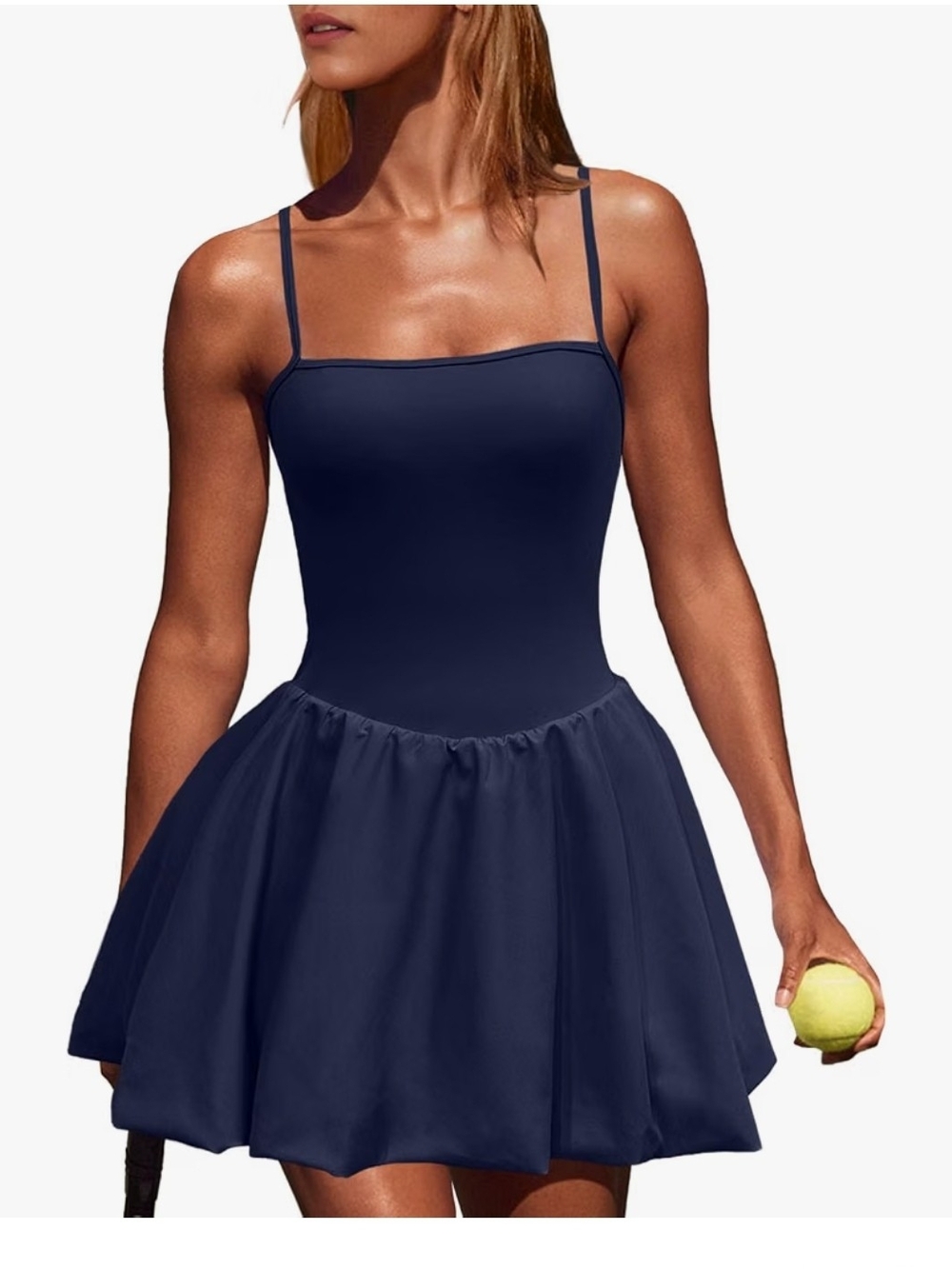 UNIANKIYA Bubble Athletic Dress for Women Square Neck Tennis Dress with Shorts S